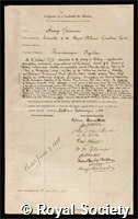 Trimen, Henry: certificate of election to the Royal Society