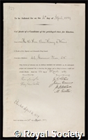 Worms, Henry de, 1st Baron Pirbright: certificate of election to the Royal Society