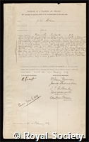 Aitken, John: certificate of election to the Royal Society