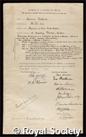 Ballard, Edward: certificate of election to the Royal Society