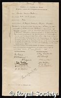 Hudson, Charles Thomas: certificate of election to the Royal Society