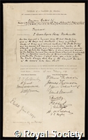 Baker, Sir Benjamin: certificate of election to the Royal Society