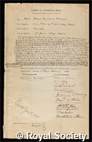 Bosanquet, Robert Holford Macdowall: certificate of election to the Royal Society