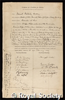 Burbury, Samuel Hawksley: certificate of election to the Royal Society