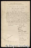 Gardiner, Walter: certificate of election to the Royal Society