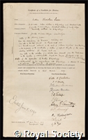 Lea, Arthur Sheridan: certificate of election to the Royal Society