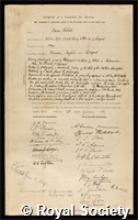 Roberts, Isaac: certificate of election to the Royal Society