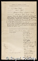 Teall, Sir Jethro Justinian Harris: certificate of election to the Royal Society