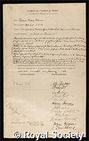 Thorne-Thorne, Sir Richard: certificate of election to the Royal Society