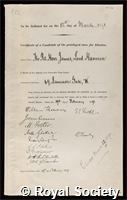 Hannen, James, Baron Hannen: certificate of election to the Royal Society