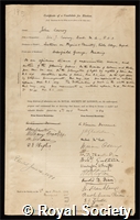 Conroy, Sir John: certificate of election to the Royal Society