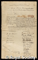 Dawson, George Mercer: certificate of election to the Royal Society