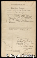 Frankland, Percy Faraday: certificate of election to the Royal Society