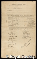 Heaviside, Oliver: certificate of election to the Royal Society