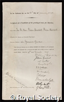 Herschell, Farrer, 1st Baron Herschell: certificate of election to the Royal Society