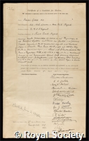 Gotch, Francis: certificate of election to the Royal Society