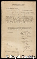 Pedler, Sir Alexander: certificate of election to the Royal Society