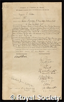 Waller, Augustus Desire: certificate of election to the Royal Society