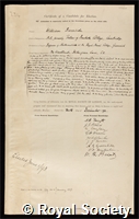 Burnside, William: certificate of election to the Royal Society