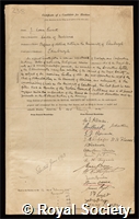 Ewart, James Cossar: certificate of election to the Royal Society