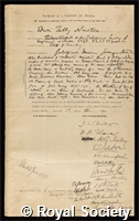 Newton, Edwin Tulley: certificate of election to the Royal Society