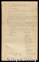 Sherrington, Sir Charles Scott: certificate of election to the Royal Society