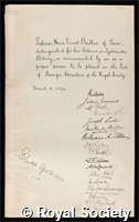 Baillon, Henri Ernest: certificate of election to the Royal Society
