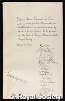Poincare, Jules Henri: certificate of election to the Royal Society