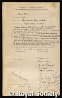 Bateson, William: certificate of election to the Royal Society