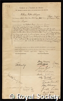 Cheyne, Sir William Watson: certificate of election to the Royal Society