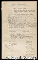 Froude, Robert Edmund: certificate of election to the Royal Society