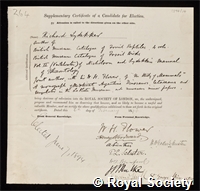 Lydekker, Richard: certificate of election to the Royal Society