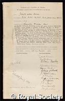 Swan, Sir Joseph Wilson: certificate of election to the Royal Society