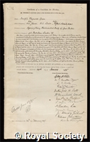 Green, Joseph Reynolds: certificate of election to the Royal Society