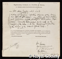 Macewen, Sir William: certificate of election to the Royal Society
