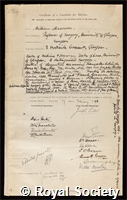Macewen, Sir William: certificate of election to the Royal Society