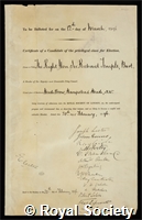 Temple, Sir Richard: certificate of election to the Royal Society