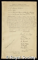 Collie, John Norman: certificate of election to the Royal Society