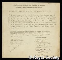 Elgar, Francis: certificate of election to the Royal Society