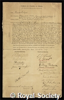 Elgar, Francis: certificate of election to the Royal Society