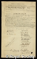 Miers, Sir Henry Alexander: certificate of election to the Royal Society