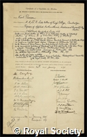 Pearson, Karl: certificate of election to the Royal Society
