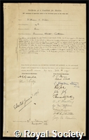 Wilson, William Edward: certificate of election to the Royal Society