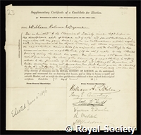 Wynne, William Palmer: certificate of election to the Royal Society