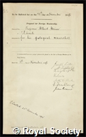 Heim, Albert: certificate of election to the Royal Society