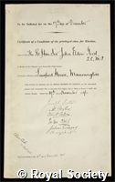 Gorst, Sir John Eldon: certificate of election to the Royal Society