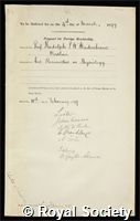 Heidenhain, Rudolph Peter Heinrich: certificate of election to the Royal Society