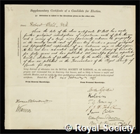 Bell, Robert: certificate of election to the Royal Society
