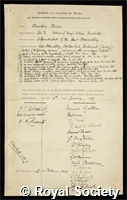 Chree, Charles: certificate of election to the Royal Society
