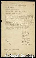 Haldane, John Scott: certificate of election to the Royal Society